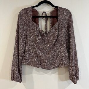 Abercrombie & Fitch Brown Dot Smocked Sweetheart Blouse